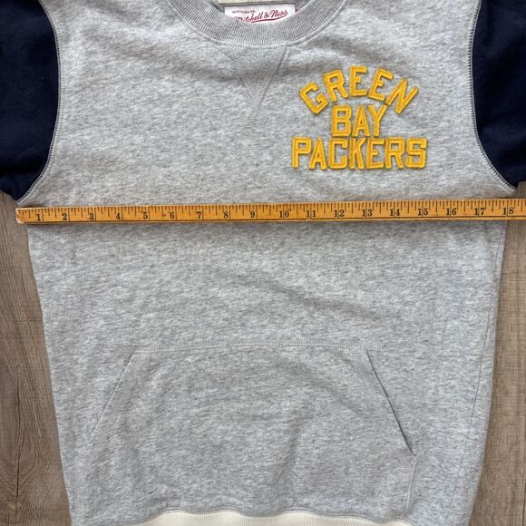 Green Bay Packers Mens Mitchell & Ness Retro Crewneck Sweatshirt Size S Gray NFL - Picture 10 of 10